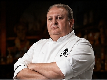 Chef em pose séria, usado como referência visual do tema do site